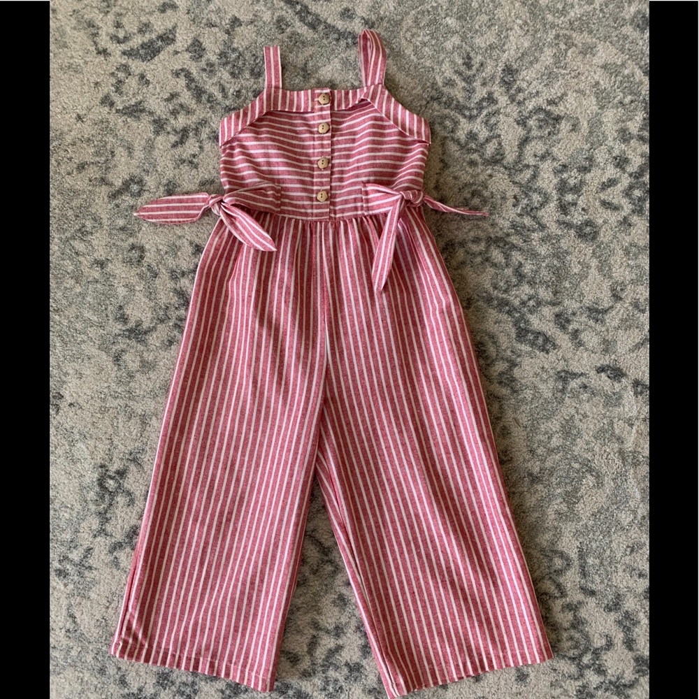 Sequin Hearts Girls red and white striped Romper